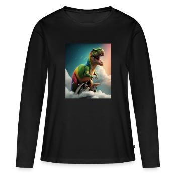 Drôle de dessin animé Loutres Loutre Chevauchant Dinosaure Vert - T-shirt manches longues Premium bio Femme - noir - Devant - Julia (174cm)