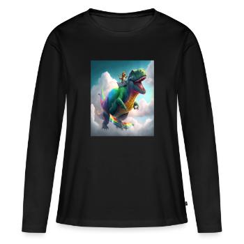 Drôle de dessin animé Loutres Loutre Chevauchant Dinosaure Vert - T-shirt manches longues Premium bio Femme - noir - Devant - Julia (174cm)