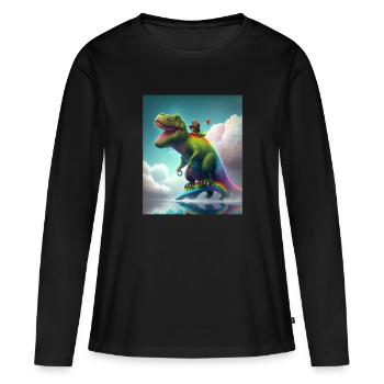 Drôle de dessin animé Loutres Loutre Chevauchant Dinosaure Vert - T-shirt manches longues Premium bio Femme - noir - Devant - Julia (174cm)