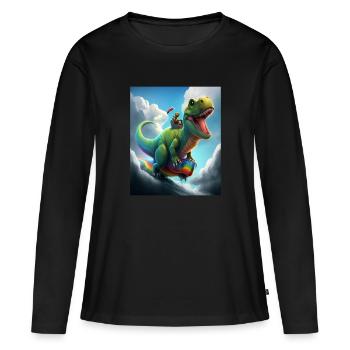 Drôle de dessin animé Loutres Loutre Chevauchant Dinosaure Vert - T-shirt manches longues Premium bio Femme - noir - Devant - Julia (174cm)