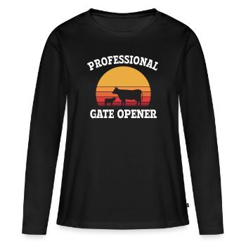 professional gate opener, cow Gate opener - Frauen Premium Bio Langarmshirt - Schwarz - Vorne - Julia (174cm)