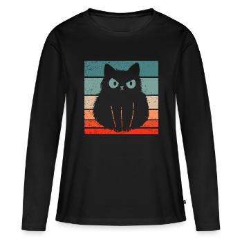 Katze Retro Stil Vintage - Frauen Premium Bio Langarmshirt - Schwarz - Vorne - Julia (174cm)