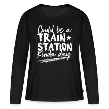 Könnte ein Bahnhof Art von Tag Frauen Vintag sein - Frauen Premium Bio Langarmshirt - Schwarz - Vorne - Julia (174cm)
