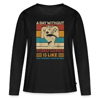 Une journée sans jeu vidéo Teen Boy Gaming Apparel F - T-shirt manches longues Premium bio Femme - noir - Devant - Julia (174cm)