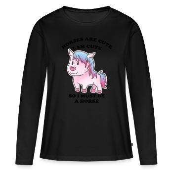 Pferde sind niedlich ich bin niedlich also bin ich - Frauen Premium Bio Langarmshirt - Schwarz - Vorne - Julia (174cm)