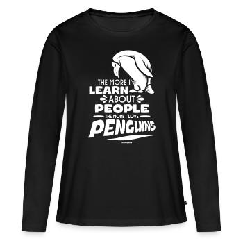 Plus j’en apprends sur les gens, plus j’aime Peng - T-shirt manches longues Premium bio Femme - noir - Devant - Julia (174cm)