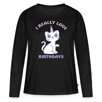 Anniversaire du chat Chat dame Chat Maman chat - T-shirt manches longues Premium bio Femme - noir - Devant - Julia (174cm)