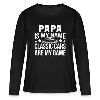 Voitures classiques pour hommes Papa est mon nom Gif de la fête des pères - T-shirt manches longues Premium bio Femme - noir - Devant - Julia (174cm)