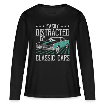 Leicht abgelenkt von Oldtimern Lustiger alter Vintag - Frauen Premium Bio Langarmshirt - Schwarz - Vorne - Julia (174cm)