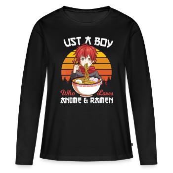 Juste un garçon qui aime les anime et les ramen japonais otak - T-shirt manches longues Premium bio Femme - noir - Devant - Julia (174cm)