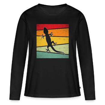 Eidechse Retro - Frauen Premium Bio Langarmshirt - Schwarz - Vorne - Julia (174cm)