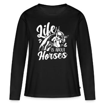 La vie se compose de chevaux d’équitation - T-shirt manches longues Premium bio Femme - noir - Devant - Julia (174cm)