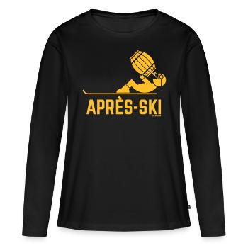 Après-Ski (Apres Ski Beer Drinker Barrel / Gold) - Women's Premium Organic Long Sleeve Shirt - black - Front - Julia (174cm)