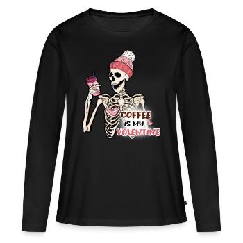 Le café est ma Saint-Valentin anti Saint-Valentin - T-shirt manches longues Premium bio Femme - noir - Devant - Julia (174cm)
