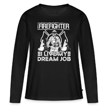 Feuerwehrmann Pompier Je vis le métier de mes rêves - T-shirt manches longues Premium bio Femme - noir - Devant - Julia (174cm)