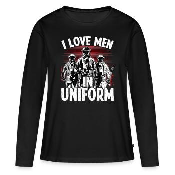 Firefighter Love Men In Uniform Firefighter - Women's Premium Organic Long Sleeve Shirt - black - Front - Julia (174cm)