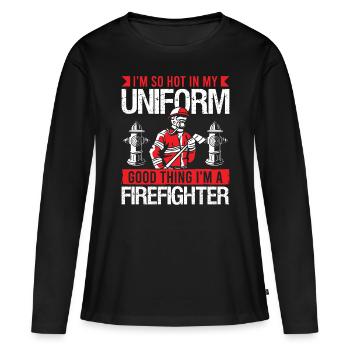 Pompier Bonne chose dans le service d’incendie des pompiers - T-shirt manches longues Premium bio Femme - noir - Devant - Julia (174cm)