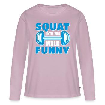 Drôle de squat jusqu’à ce que vous marchiez drôle pour aller au gymnase - T-shirt manches longues Premium bio Femme - rose poudré - Devant - Julia (174cm)