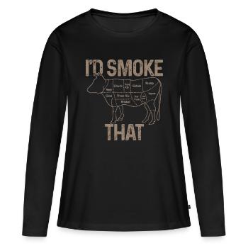 Mens Chef Butcher Cook BBQ I'd Smoke That Cow Beef - Women's Premium Organic Long Sleeve Shirt - black - Front - Julia (174cm)