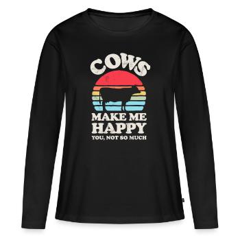 Cows Make Me Happy Funny Cow Lover Farmer Farm Ani - Women's Premium Organic Long Sleeve Shirt - black - Front - Julia (174cm)