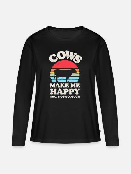 Kühe machen mich glücklich Lustig Kuhliebhaber Bauernhof Ani - Frauen Premium Bio Langarmshirt - Schwarz