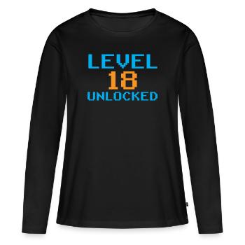 Niveau 18 Débloqué Célébration Dix-huit - T-shirt manches longues Premium bio Femme - noir - Devant - Julia (174cm)