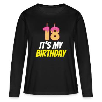 18 C’est mon anniversaire Dix-huit ans - T-shirt manches longues Premium bio Femme - noir - Devant - Julia (174cm)