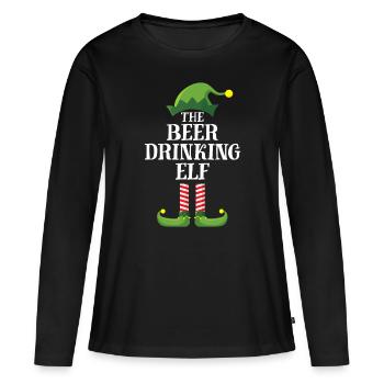 Bier trinkende Elfe passende Familiengruppe Weihnachten - Frauen Premium Bio Langarmshirt - Schwarz - Vorne - Julia (174cm)