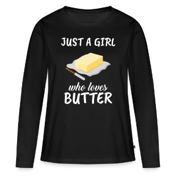 Juste une fille qui aime le beurre | Tenue Cadeau Beurre - T-shirt manches longues Premium bio Femme - noir - Devant - Julia (174cm)