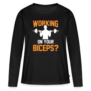 Travaillez vos biceps, vos biceps, vos boucles, vos muscles - T-shirt manches longues Premium bio Femme - noir - Devant - Julia (174cm)