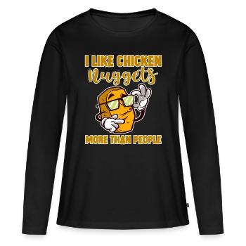 J’aime les pépites de poulet plus que les gens 4 - T-shirt manches longues Premium bio Femme - noir - Devant - Julia (174cm)