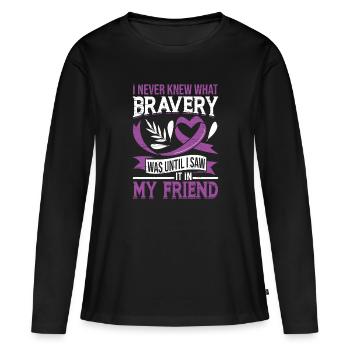 Bravoure Épilepsie Ruban violet Épileptique - T-shirt manches longues Premium bio Femme - noir - Devant - Julia (174cm)