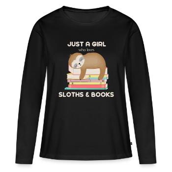 Nur ein Mädchen, das Faultiere liebt und Bücher Readerjust - Frauen Premium Bio Langarmshirt - Schwarz - Vorne - Julia (174cm)