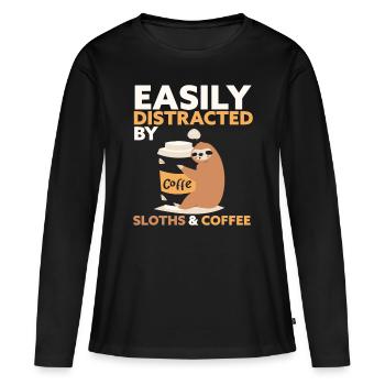 Easily Distracted By Sloths And coffee Sloth coffe - Women's Premium Organic Long Sleeve Shirt - black - Front - Julia (174cm)