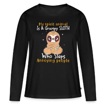 Mon animal spirituel est un paresseux grincheux qui gifle les gens - T-shirt manches longues Premium bio Femme - noir - Devant - Julia (174cm)