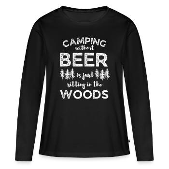 Camping sans bière, c’est juste assis dans les bois - T-shirt manches longues Premium bio Femme - noir - Devant - Julia (174cm)