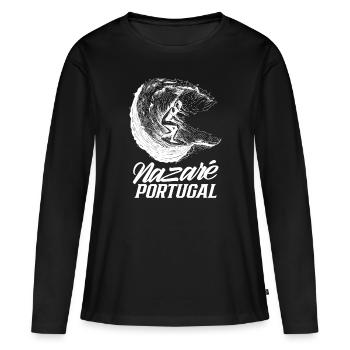 Nazaré Portugal Surfer Wellen Surfen Surfing - Frauen Premium Bio Langarmshirt - Schwarz - Vorne - Julia (174cm)