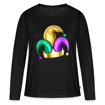 Chapeau de bouffon violet, jaune doré et vert pour - T-shirt manches longues Premium bio Femme - noir - Devant - Julia (174cm)