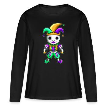 Cute Kawaii Jester With Mask For Mardi Gras - Women's Premium Organic Long Sleeve Shirt - black - Front - Julia (174cm)