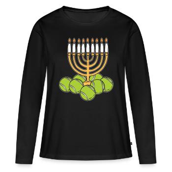 Hanoukka Tennis Menorah Candles juives - T-shirt manches longues Premium bio Femme - noir - Devant - Julia (174cm)