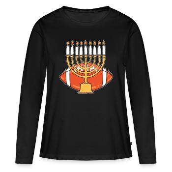 Hanoukka Football américain Menorah juive Bougies - T-shirt manches longues Premium bio Femme - noir - Devant - Julia (174cm)