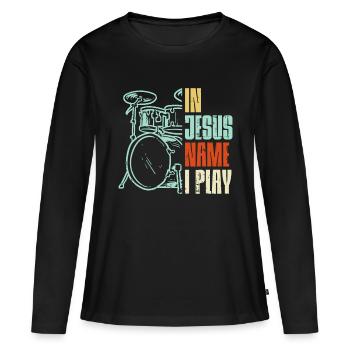 Jésus Nom Je joue de la batterie Dieu Tambour Musique Christi - T-shirt manches longues Premium bio Femme - noir - Devant - Julia (174cm)