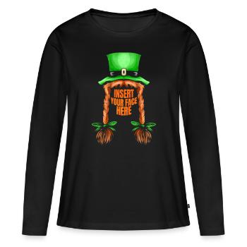 Chapeau vert, tresses rouges, insérez votre visage ici St - T-shirt manches longues Premium bio Femme - noir - Devant - Julia (174cm)