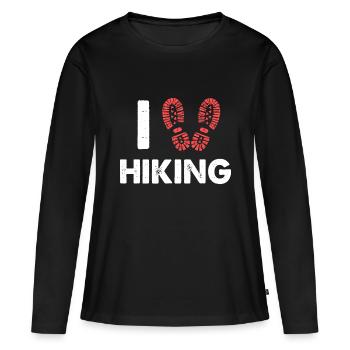 J’aime les chaussures de randonnée Cadeau de cœur pour les randonneurs Campersf - T-shirt manches longues Premium bio Femme - noir - Devant - Julia (174cm)