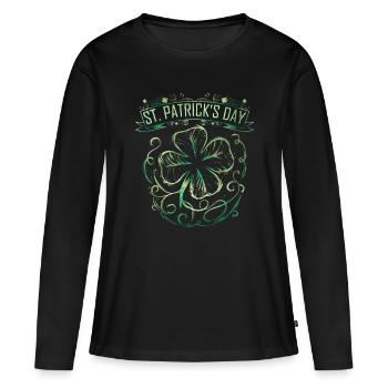 Vintage Label Four Leaf Clover Shamrock On St - T-shirt manches longues Premium bio Femme - noir - Devant - Julia (174cm)