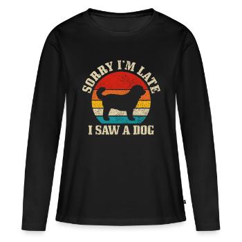 Désolé je suis en retard, j’ai vu un chien drôle d’amoureux des chiens vintage - T-shirt manches longues Premium bio Femme - noir - Devant - Julia (174cm)