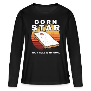 Mens Corn Star Your Hole Is My Goal Cornholecornho - Women's Premium Organic Long Sleeve Shirt - black - Front - Julia (174cm)