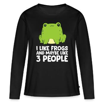 Amoureux des grenouilles J’aime les grenouilles et peut-être comme 3 personnes - T-shirt manches longues Premium bio Femme - noir - Devant - Julia (174cm)