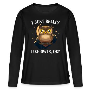 Lustige Eule Design für Männer Frauen Niedliche Eule Nocturnalb - Frauen Premium Bio Langarmshirt - Schwarz - Vorne - Julia (174cm)