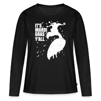 Lustiger Retro Flamingo Mardi Gras Sein Mardi Gras Yal - Frauen Premium Bio Langarmshirt - Schwarz - Vorne - Julia (174cm)